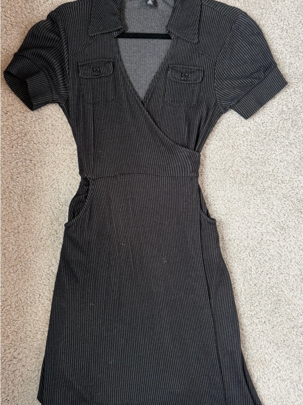Banana Republic Black Pinstripe Wrap Midi Dress